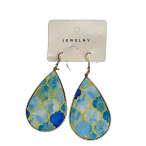 Mermaid Mosaic Teardrop Earrings Blue / Gold NWOT